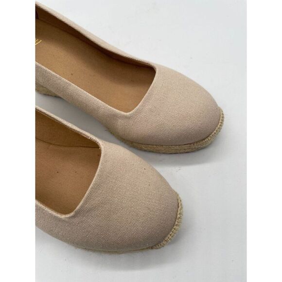 J. Crew Canvas Espadrille Wedge Heels‎ Womens Sz 8 Beige Slip On Casual Peppy - Picture 5 of 9